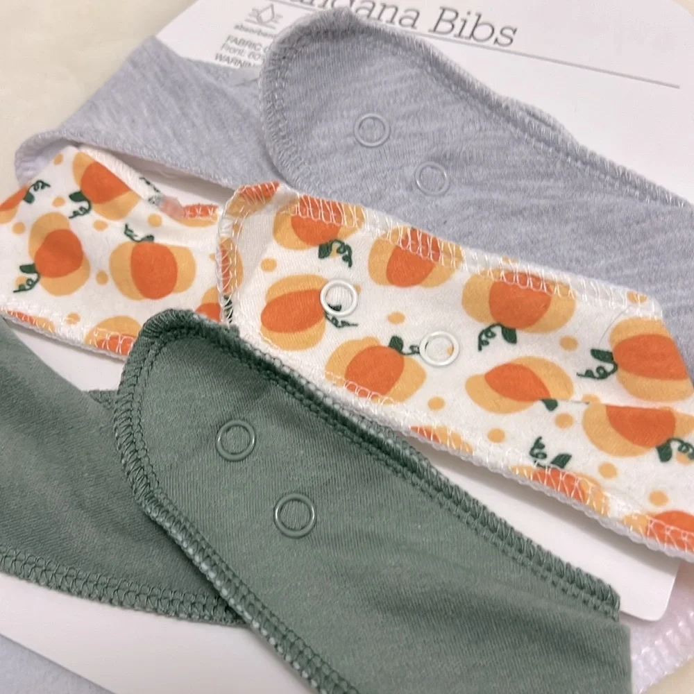 Modern Baby 3 Pack Bandana Bibs - My 1st Halloween Pumpkins Green - 2-ply